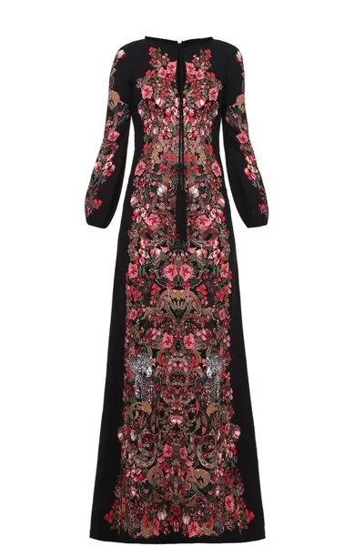 Приталенное платье в пол с ярким принтом и длинным рукавом Roberto Cavalli