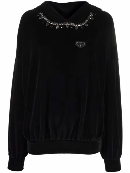 Philipp Plein бархатное худи с кристаллами, черный