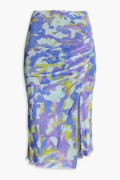 Двусторонняя юбка Dariella из эластичной сетки со сборками и принтом Diane Von Furstenberg, сирень