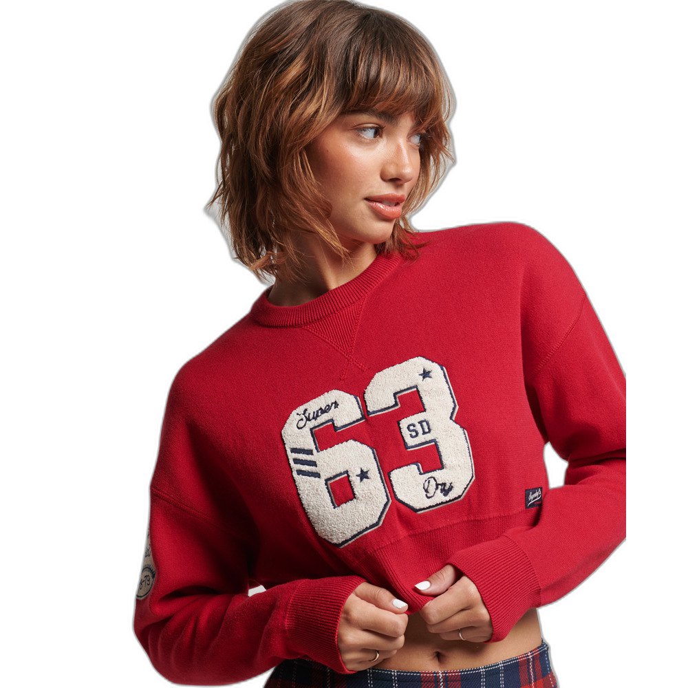 Толстовка Superdry Vintage Varsity Crop Crew, красный