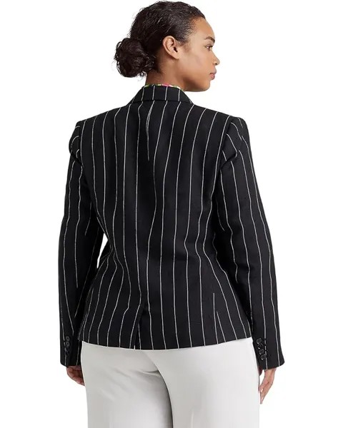 Блейзер LAUREN Ralph Lauren Plus Size Pinstripe Linen Blazer, цвет Black/Cream