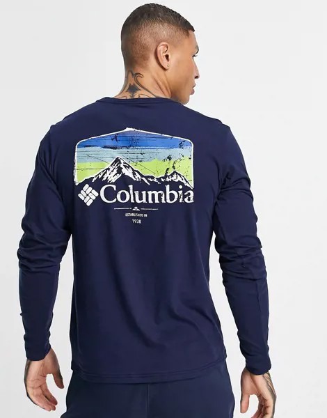Темно-синий лонгслив с графическим принтом на спине Columbia Pikewood