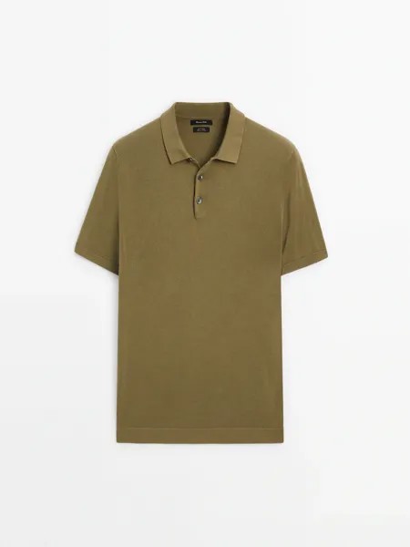 Свитер-Поло из хлопка с короткими рукавами Massimo Dutti, зеленый