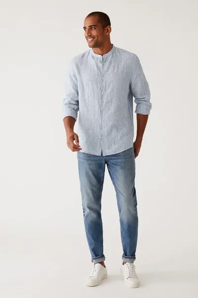 Полосатая льняная рубашка-туника Marks & Spencer, синий