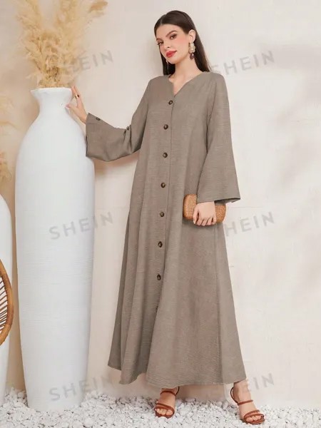 Najma Женское модное элегантное однотонное пальто с длинными рукавами Shein, песочный