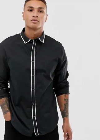Приталенная рубашка с контрастной окантовкой Process Black-Черный