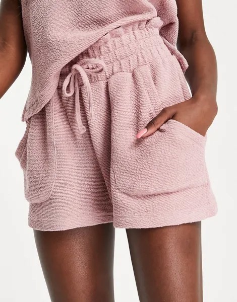 Серо-бежевые пижамные шорты из жатого трикотажа ASOS DESIGN – Выбирай и Комбинируй-Розовый цвет