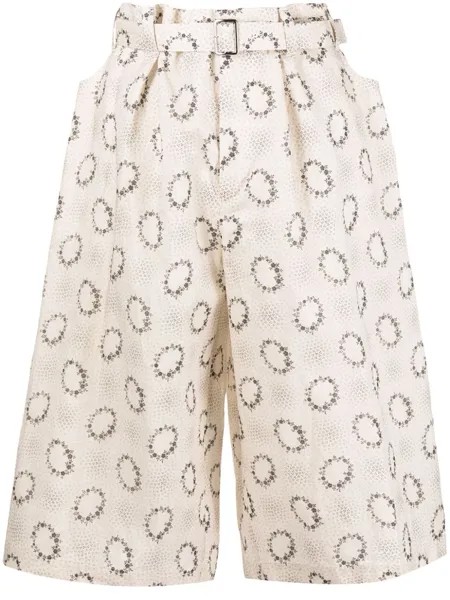 Comme des Garçons шорты с поясом и цветочным принтом, коричневый