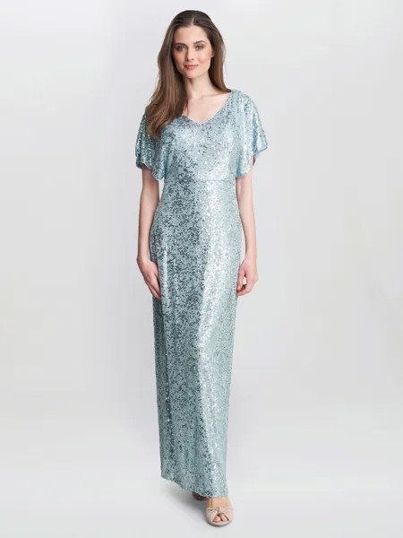 Платье макси с пайетками Gina Bacconi Courtney, небесно-голубой