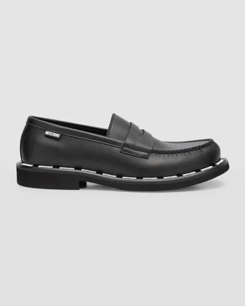 Мужские кожаные пенни-лоферы с отделкой логотипом Moschino, цвет Black