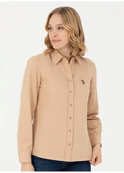 Бежевая женская рубашка приталенного кроя WOXCOLOR023K U.S. Polo Assn., белый