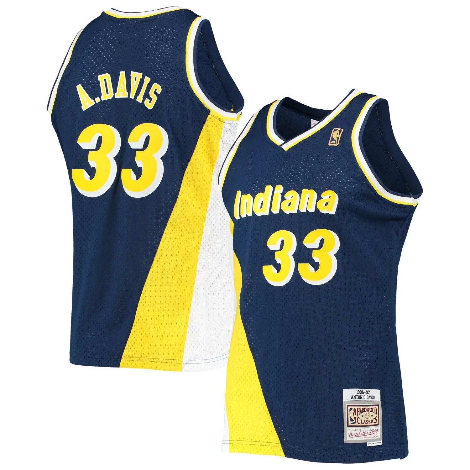 Мужская майка Mitchell & Ness Antonio Davis Navy Indiana Pacers 1996-97 гг. из твердой древесины Classics Swingman