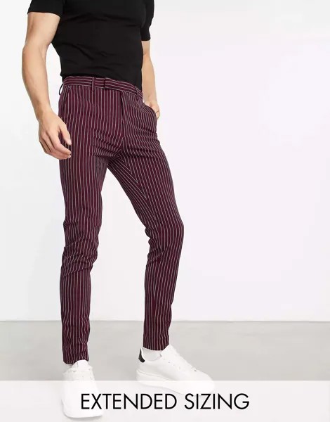 Элегантные суперузкие брюки бордового цвета в тонкую полоску ASOS