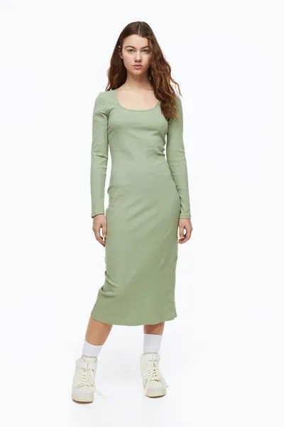 Облегающее платье в рубчик H&M, хаки