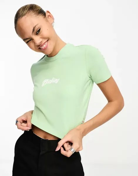 Dickies – Mayetta – футболка спокойного зеленого цвета с коротким, облегающим кроем и центральным логотипом