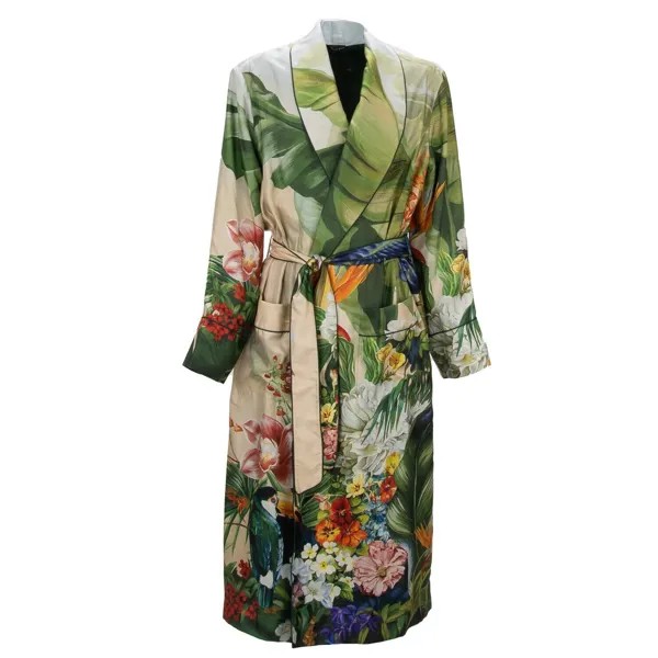 Dolce - Gabbana Шелковый халат с тропическим цветочным принтом и пальто Зеленый 12367