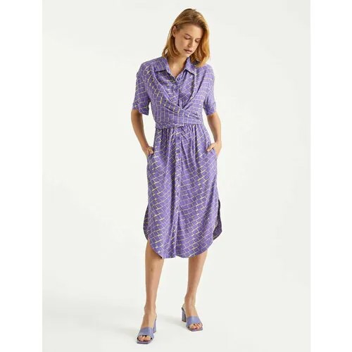 Платье-рубашка BGN, вискоза, повседневное, миди, карманы, размер 42, фиолетовый