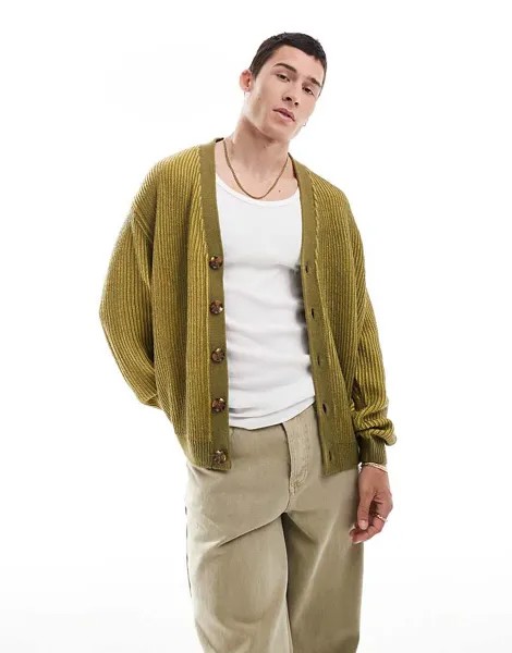 ASOS DESIGN - кардиган оверсайз английской вязки в рубчик цвета хаки