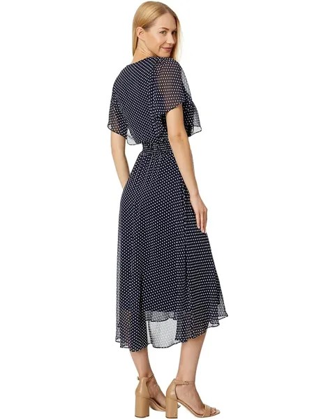 Платье DKNY V-Neck Ruffle Sleeve Midi Dress, цвет Navy Cream