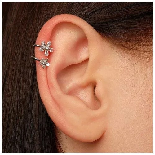 Серьги каффы Queen Fair, фианит, белый