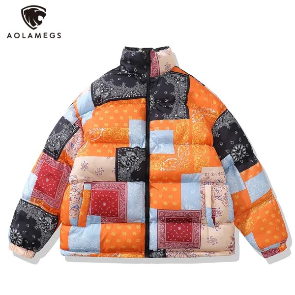 Мужская двусторонняя куртка, парка, уличная, с графическим рисунком, Harajuku, стеганая куртка, хип-хоп, зимняя хлопковая ветровка, теплая верхня...