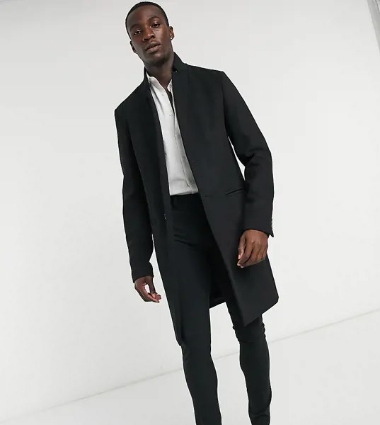 Черное пальто с лацканами из смесовой шерсти ASOS DESIGN Tall-Черный