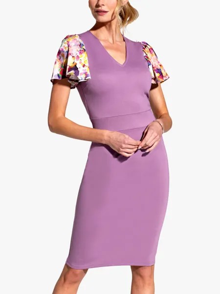 Платье длиной до колена из джерси с цветочным принтом HotSquash Ponte, виноградный/фиолетовый