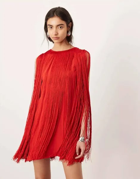 Платье-мини Asos Edition A-Line With Fringe, красный