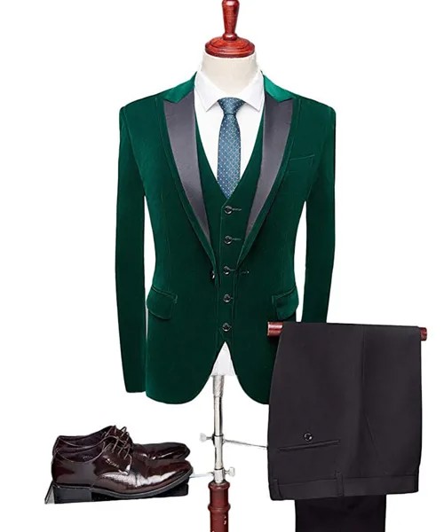 Костюм мужской бархатный, деловой костюм из трех предметов, зеленые смокинги, Блейзер, жилет, брюки и галстук, Цвет винно-красный, на заказ