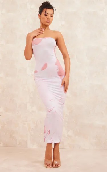 PrettyLittleThing Розовое облегающее платье мидакси-бандо с принтом