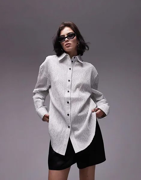 Topshop 2013 Рубашка из жатого хлопка в бело-черную полоску со складками на спине