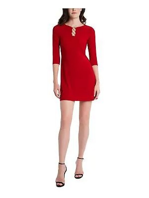 Женское красное вечернее платье MSK с круглым вырезом и короткими рукавами до локтя Petites PXL