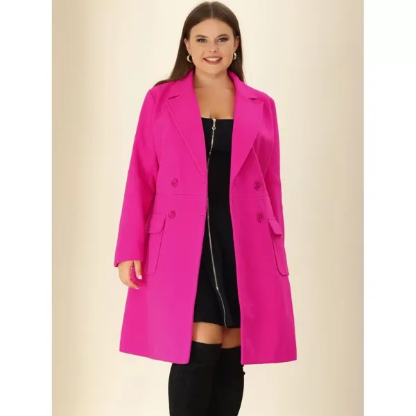 Женская верхняя одежда больших размеров, двубортное длинное пальто-бушлат Agnes Orinda, ярко-розовый