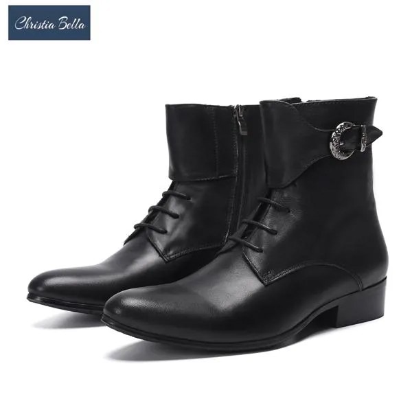 Christia Bella, зимнее пуховое пальто, модные комплекты ковбойской одежды мужская обувь; Черные ботильоны из натуральной кожи с ремешком и пряжкой на шнуровке, короткие сапоги для мотоцикла обувь