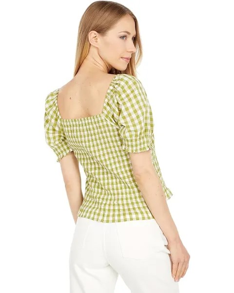 Топ Madewell Gingham Puff-Sleeve Smocked Bodice Top, цвет Crisp Lime