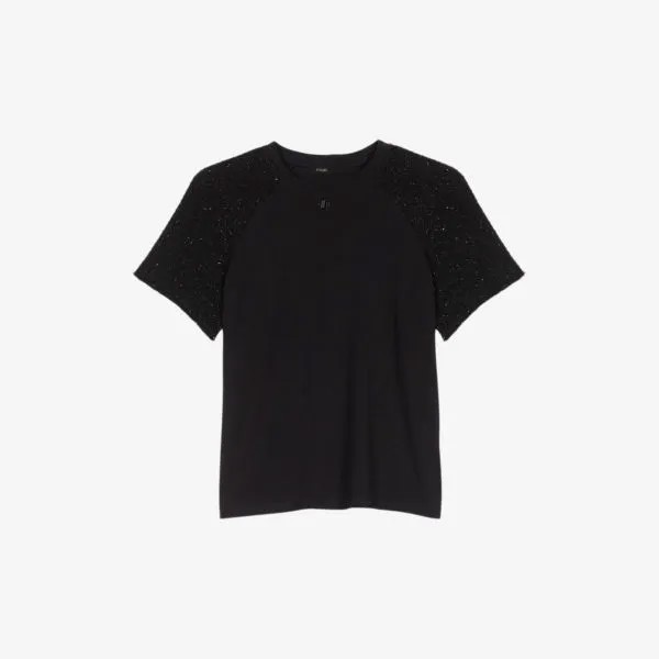 Хлопковая футболка с контрастными рукавами Maje, цвет noir / gris