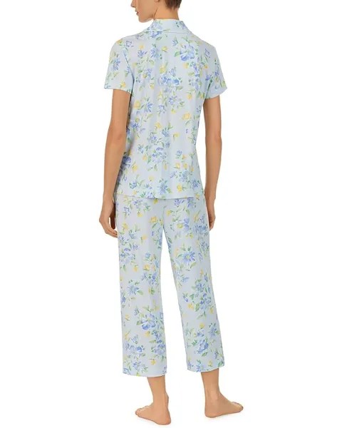 Пижамный комплект LAUREN Ralph Lauren Knit Short Sleeve Notch Collar Shorty Capris PJ Set, цвет Blue Floral