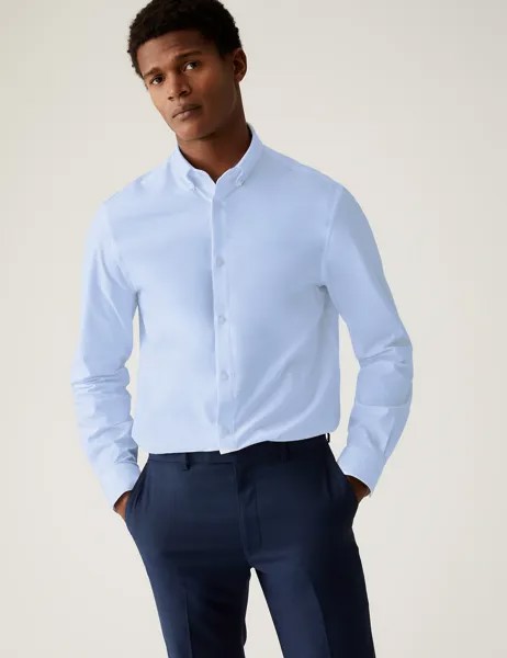 Рубашка Slim Fit Ultimate из эластичной ткани Marks & Spencer, синий микс