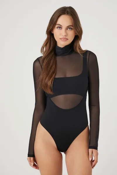 Сетчатая водолазка и боди в нижнем белье Forever 21, черный