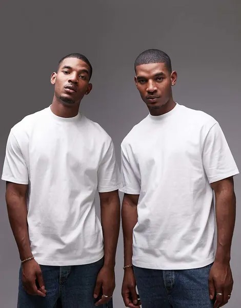 Topman – Комплект из 2 белых футболок свободного кроя