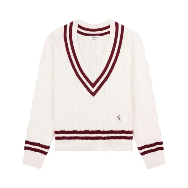 Свитер Sporty & Rich SRC Cableknit V Neck 'White', белый