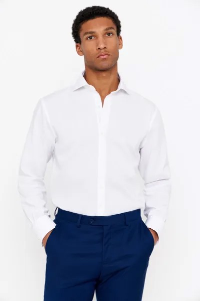 Гладкая рубашка с легкогладкими запонками Cortefiel, белый