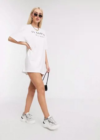 Платье-футболка в стиле oversized с логотипом Il Sarto-Белый