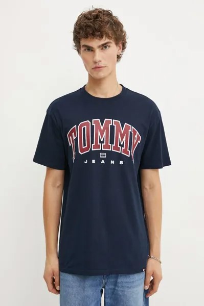 Хлопковая футболка Tommy Jeans, темно-синий
