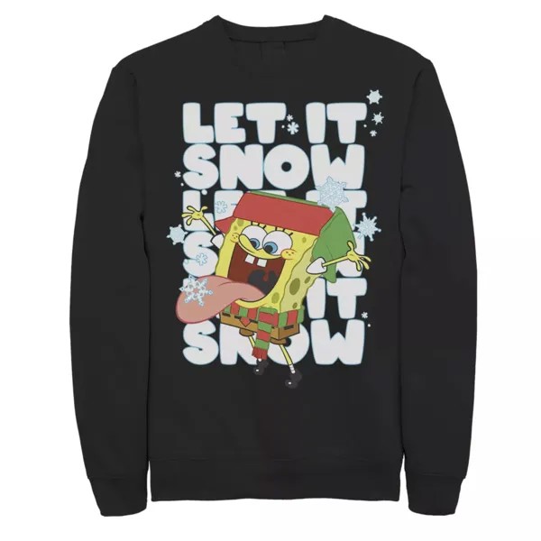 Мужские квадратные штаны Губка Боб Let It Snow Let It Snow Let It Snow флисовый пуловер с графическим рисунком Nickelodeon, черный