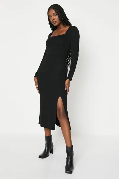 Платье миди с квадратным вырезом и пуговицами Dorothy Perkins, черный