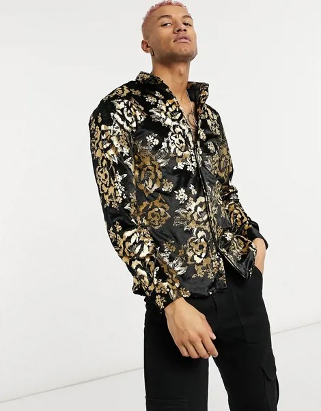 Рубашка с золотистым металлизированным принтом Twisted Tailor-Черный цвет