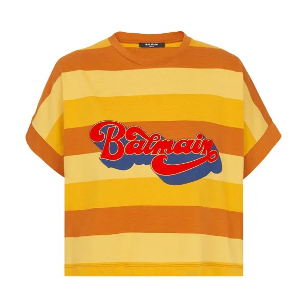 Balmain Укороченная футболка из флока в стиле 70-х годов Multicolor/Rouge Vif