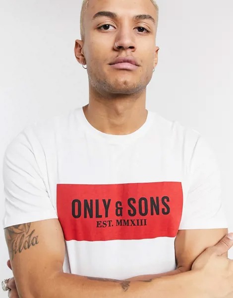 Белая футболка с логотипом Only & Sons-Белый
