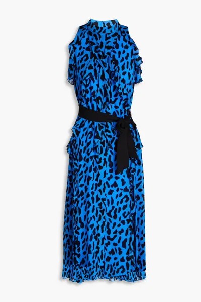 Платье миди Trudy из жоржета с леопардовым принтом и оборками Diane Von Furstenberg, ярко-голубой